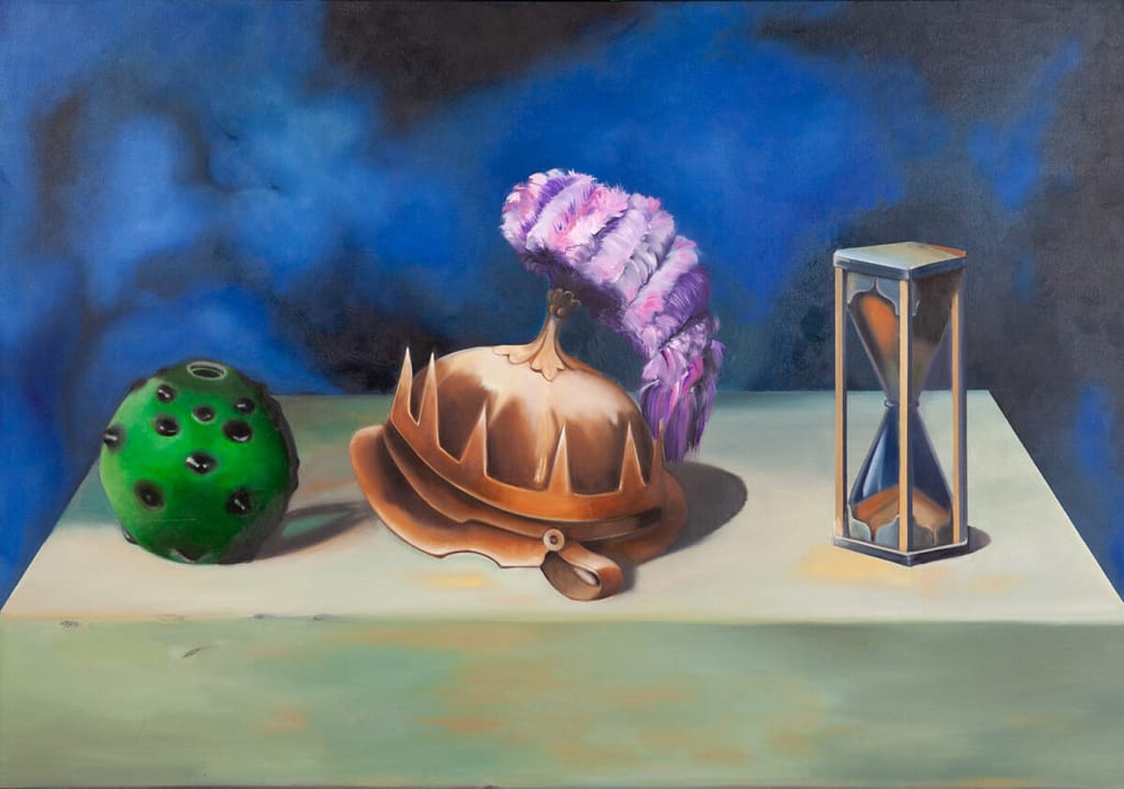 Still life with helmet, 2022, oil on canvas, 70 x 100 cm. Roberta Cavallari